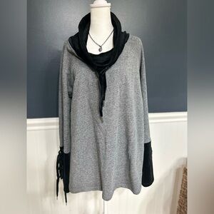 Calvin Klein Gray Sweater with Black Velvet Cowl Neck